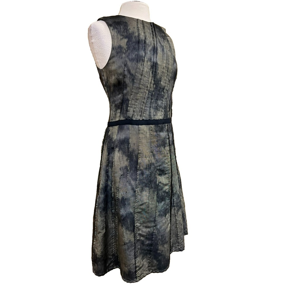 VERONIKA MAINE Fit & Flare Dress Gray Watercolor Pintucks Sleeveless Lined SZ 14 - Picture 3 of 17